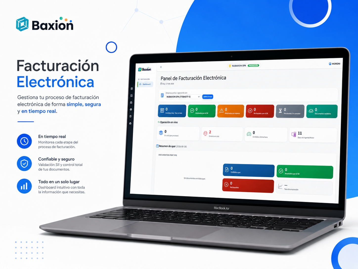 Panel de Baxion Facturación Electrónica